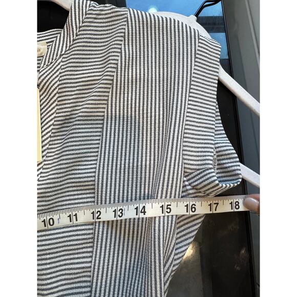 NWT Monteau Women's Peplum Blouse Blue White Stripe Size Medium - Picture 6 of 7